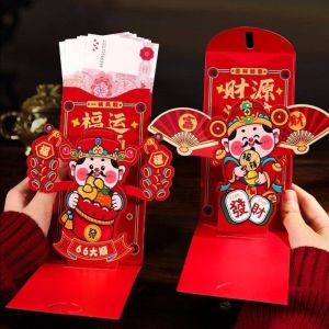 YESPERY 3Pcs God of Wealth 3D Red Envelopes Creative Pop-up Red Packet 2026 Chinese New Year Surprise Money Bag Festival Ang Pao