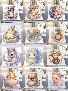 Modern Simple Cotton Pillowcase DIY Cross Stitch Kit Animal Pattern Pig Tiger Embroidery Cute Home Fabric Art Bedroom Decor