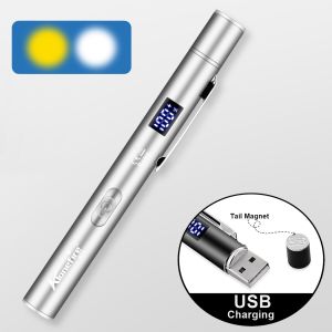 LCD Mini 2-in-1 LED White/Yellow Pen light Flashlight USB Rechargeable Eyes pupil check Work Home Emergency lighting Lamp Torch