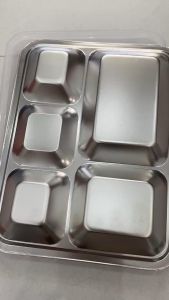 Khay cơm 5 ngăn kèm nắp nhựa Khay cơm phần 5 ngăn inox kèm nắp loại dày đựng thức ăn