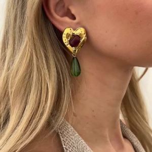 Ingemark | Ingemark Vintage Metal Acrylic Heart Dangle Earrings for Women New Bohemia Gold Color Earring New Jewelry Daily Accessories Gift
