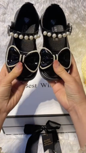 Sepatu anak perempuan Cantik Pita Mutiara FlatShoes anak wanita Feminin Fashion Formal pesta harian