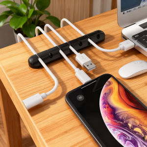Desk Cable Management 5/7 Hole Clips - Wire Organizer for Phone/Laptop Charger Keep Cables Tidy (Black)