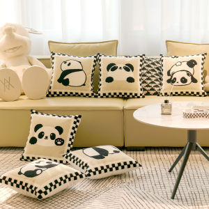 Cotton Panda Patterned Couch Pillow Covers Modern Simple Style Living Room Decor Black And White Backrest Cushion Covers
