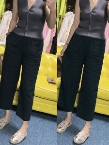 กางเกงขายาวทรงตรงลำลองสำหรับผู้หญิงในช่วงฤดูร้อนปี 2025 กางเกงขายาวทรงหลวมเอวสูงสีพื้นแฟชั่นอเนกประสงค์ กางเกงขายาวทรงขากว้าง