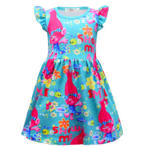 {Sweet Baby} Kids Trolls Dresses Girls Cartoon Dress For Girls Short Sleeve Casual for Kids Fancy Dress For 3 4  5 6 7 8 yrs