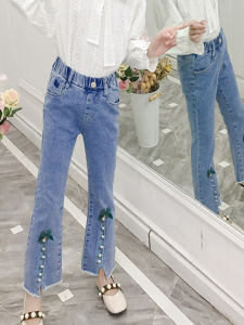 Soft Denim Pants for Girls Loose Long Trousers Autumn Style Elastic Waist Princess Cut Jeans Baby Girls Fashionable Wide Leg Pants