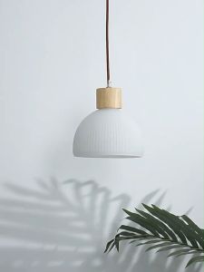 Pendant Light Nordic Wooden Frosted Glass Shade Drop Light E27 Adjustable Height Ceiling Light Elegant Chandelier for Living Dining Room Bedroom Kitchen Bedside Loft Decorative Light