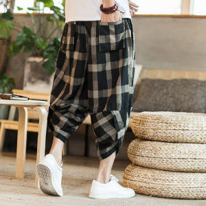 Loose Cotton Linen Mens 7/8 Length Pants Beachwear plus Size Trendy Casual Trousers Comfortable Loose Fit Youthful Style