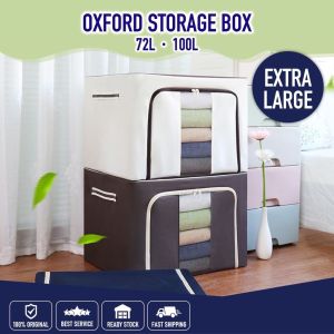 (Ready Stock) Thick Quality 72L Oxford Storage Box Foldable Extra Large Detachable Cloth Storage Cloth Organiser Steel Frame Kotak Simpanan Oxford Foldable Extra Large Detachable Storage Box with Steel Frame