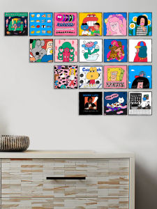 ภาพวาดตกแต่งไม่ต้องเจาะรูภาพวาดแขวนภาพติดผนังพื้นหลังโซฟาภาพโปสเตอร์ภาพประกอบการ์ตูนน่ารักสไตล์เกาหลีสำหรับห้องนั่งเล่นห้องนอน