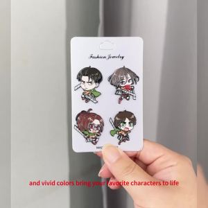 Bộ 4 Ghim Cài Áo Tráng Men Hình Nhân Vật Hoạt Hình Của Quân Đoàn Khảo Sát - Hange Zoe Levi Ackerman - Quà Tặng Trang Sức Huy Hiệu Cài Áo