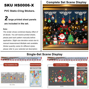 Christmas Cartoon Static‑Cling Window Stickers Santa Xmas Tree Balloon Glass Decals Home Shop Holiday Decor No‑Glue Reusable