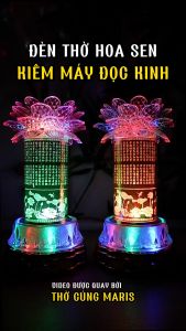 Máy Tụng Kinh Kiêm Đèn Thờ Hoa Sen Xoay Tròn Và Đổi Màu Trụ In Bách Hiếu Kinh  MR-XOAY13