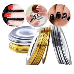 DIY Nail Art Tape Line Sticker Gold Silver Striping Sticker Metal Laser Bright Line Nail Art Polish Decoration for Nail DIY with Light Therapy Drying and Multi-layer Protection