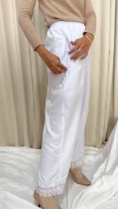 Celana Umroh Haji Wanita Bahan Katun Premium Bersaku Renda Mewah