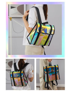 กระเป๋าเป้สะพายหลังเลเซอร์ กระเป๋าเป้สะพายหลังรังสีรุ้งที่ทันสมัยพร้อมเอฟเฟกต์ภาพที่จางหายไป โลโก้ที่ปรับแต่งได้สําหรับการพักผ่อนกลางแจ้งและนักเรียน