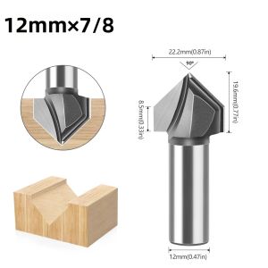 Dao Phay Gỗ Rãnh Chữ V 90 Độ Thân 6mm 12mm Hợp Kim Tungsten Cobalt Đầu Phay Lồi Dùng Cho Cạnh Gấp Tạo Rãnh Khắc Gỗ.