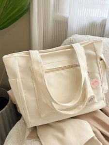 Large Capacity Canvas Tote Bag Commuter Bag Simple Japanese Style Versatile Shoulder Bag for Students Class And Youth Leisure