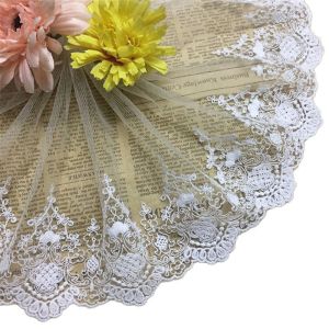 DIY 18cm White Mesh Cotton Embroidery Lace Trim Applique Wedding Embroidered Flowers Lace Apparel Sewing Fabric Accessories