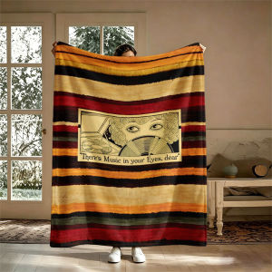 Retro Music Striped Art Flannel Blanket Perfect for Sofa Office Bed Travel Sleep Read Relax Camping Four Season Use