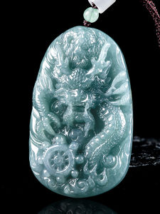 Pure Natural A-grade Jadeite Blue Water Large Size Dominant Dragon Pendant Mens Fashion Jadeite Drop Earrings Accessories