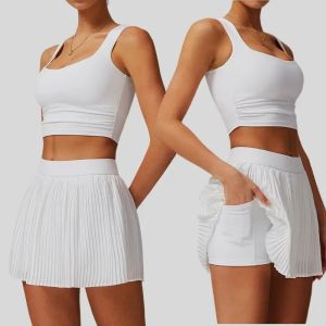 Two piece womens yoga sports skirt hip hugging slimming outdoor fitness tennis skirt sun protection yoga skirt