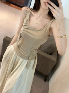 GUZILIAN | เสื้อกั๊กสั้นเข้ารูปสไตล์ลำลองสำหรับฤดูร้อน พร้อมเข็มขัด ทรงเข้ารูป เสื้อผ้าทำงานสไตล์เกาหลี เสื้อกั๊กผู้หญิง