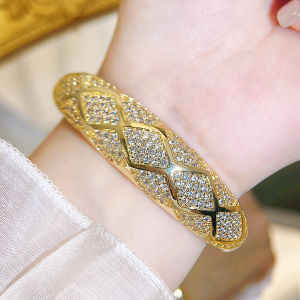 SEQUITO Fine Yellow Gold Plated Micro Pave Tiny Sparkling AAA Cubic Zircon Jewelry Noble Bridal Wedding Party Open Cuff Bangle B321