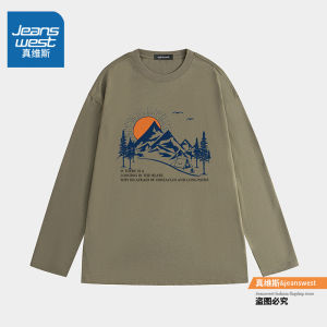 Jeanswest Long Sleeve T-Shirt Mens Loose Fit round Neck Sweatshirt Autumn Base Layer Shirt Top Fashionable Casual Cotton Tee