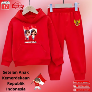 Setelan Baju Hoodie Anak Acara Kemerdekaan HUT Republik Indonesia 3-12 Tahun