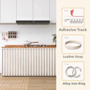 Waterproof Oil-resistant Kitchen Cabinet Door Curtain Foldable No-drilling Required Dust-proof Storage Shelves Slide Track