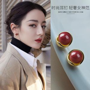 Red And Gold Earrings Pure Silver Female Style Elegant Unique Beautiful Ear Studs Fashionable Jewelry Original Design