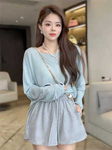 Áo Thun Nữ Tay Ngắn Hở Vai Rộng Rãi Mỏng Chống Nắng Mùa Hè Thiết Kế Độc Đáo Áo Sơ Mi Cổ Tròn Màu Trơn Chất Liệu Khác