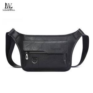 LouisWill Black shoulder Bag Daily Commute Crossbody Bag Versatile Casual Fanny Pack PU+Polyester Durable Shoulder Bag Water-resistant Soft Faux Leather Sling Bag Large Capacity Lightweight Casual Chest Bag For Men