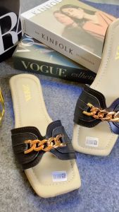 SANDAL FLAT WANITA ZARA POLOS RANTAI KEKINIAN KOREAN STYLE KODE B4AHZ TERBARU