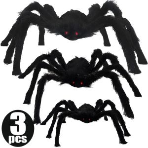30/75/125cm Halloween Black Plush Spider Horror Outdoor Simulation Giant Spiders Decor Kids Plush Toys Halloween Party Props