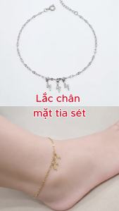 Lắc chân titan nữ mặt 3 tia sét dây họa tiết lấp lánh dùng móc tròn sáng màu không đen gỉ