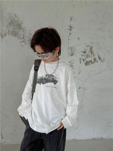 ชุดเด็กเสื้อทีเชิ้ตฤดูใบไม้ผลิและฤดูใบไม้ร่วงสำหรับเด็กผู้ชายเสื้อตัวบน Initial D วินเทจแมทช์ลุคง่ายสำหรับเด็กวัย5-12ขวบเสื้อตัวในแขนยาวผ้าฝ้ายแท้