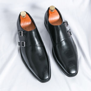 Classic Retro Dress Mens Monk Leather Shoes With Pointed Toe Buckle Business Office Wedding Soft Comfortable Mens Shoes