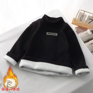 Girl Bottoming Shirt Dralon Half Turtleneck Fall and Winter New Arrival Fleece-lined Thickened Babies Long Sleeve T-shirt K-style Babys Top