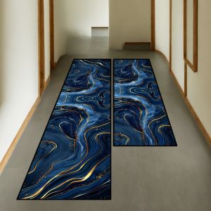 VIKAMA Navy Blue Luxury Runner Rug Stylish Hallway & Meeting Room Long Rug Laundry Room Carpet Home Decor