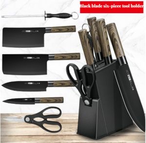 Stainless steel kitchen knife fruit knife bone cutting knife slicing knife scissor holder 7-piece set