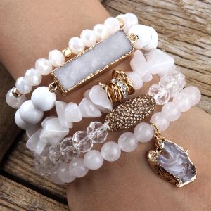 Fashion Designer Gemstone Crystal Glass Beaded Bracelet Sets Druzy Charm 5pc Stack Bracelet Bracelets Set For Women Jewelry Gift