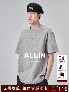 Allin Mens Short Sleeve T-Shirt Casual Loose Fit Teen Summer Fashion Brand High Street Heavyweight Half Sleeve Body Shirt