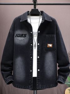 ROMON | Romon Mens Denim Jacket Casual Collared Shirt Youthful Handsome Workwear Style Long Sleeve Outerwear For Autumn Season