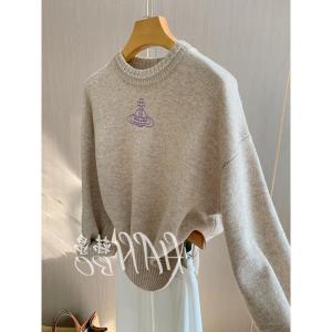 Áo Len Dệt Kim Cổ Tròn Thêu Lông Cừu Cao Cấp Dành Cho Nữ Áo Khoác Mùa Thu Dài Tay Màu Trơn Có Khóa Kéo Có Túi