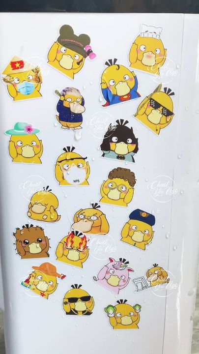 Combo 50 sticker VỊT VÀNG BỐI RỐI decal chống nước không trùng hình dán Koduck psyduck pokemon trend ôm đầu siêu dễ thương