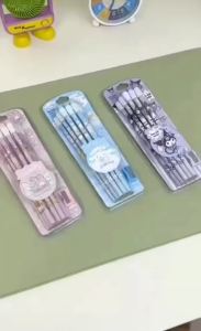 Sanrio | Sanrio 12-Piece HB Pencil Set Includes a Pencil Sharpener and Eraser Featuring Kuromi My Melody and Cinnamon Dog Designs.