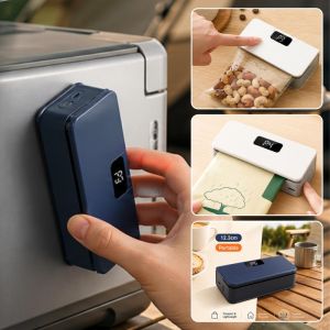 Magnetic Base Rechargeable Mini Handheld Heat Sealer Portable Plastic Bag Sealing Machine with Cutter for Food Snacks Storage Packaging